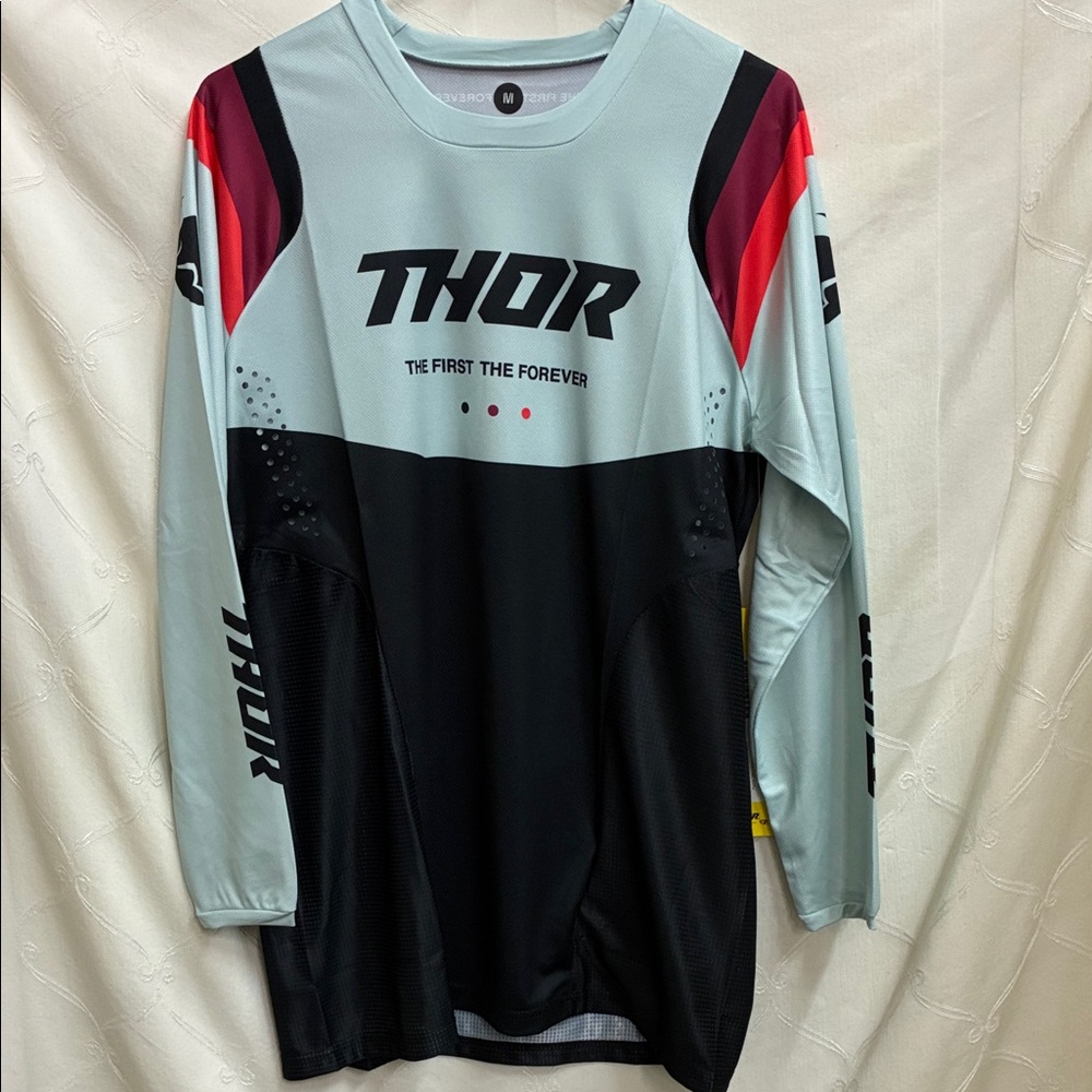 Thor Black, Aqua and Red Long Sleeve MX Offroad Jersey
